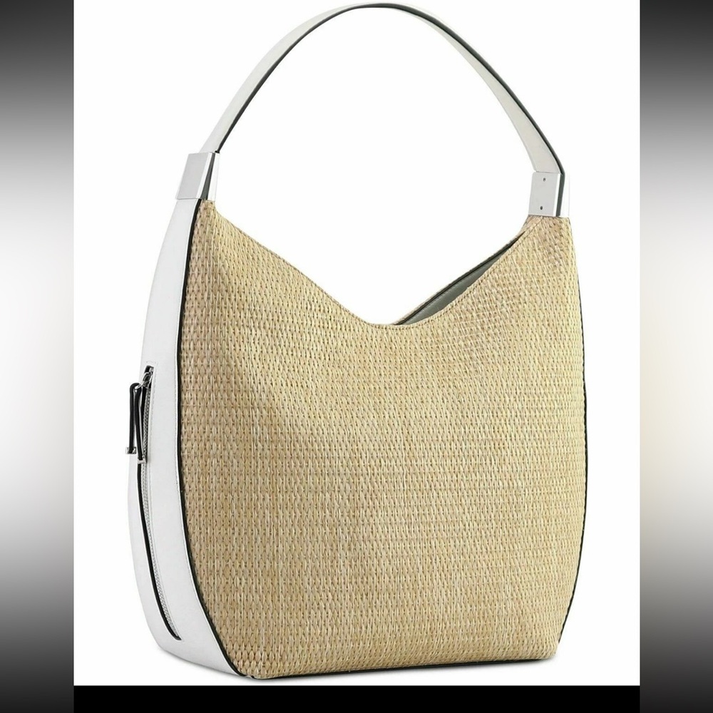 June 7th train π giveaway Alfani Tan and White Shoulder Bag with Textured Design - Picture 1 of 11